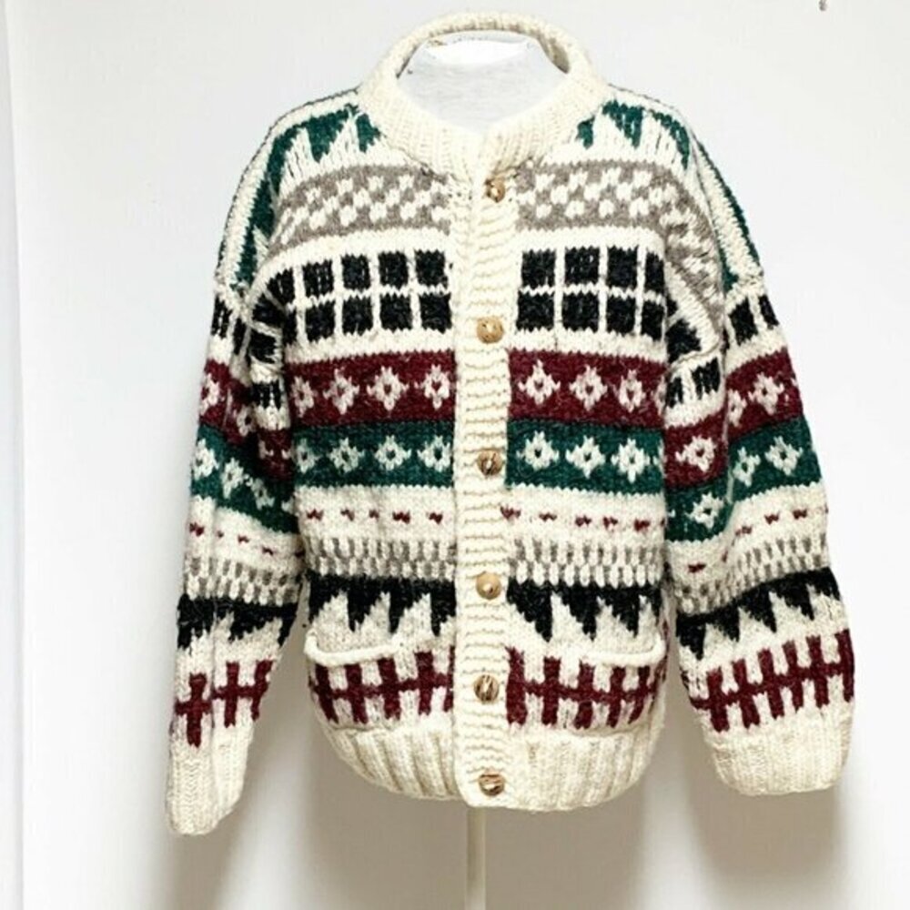 Vintage Women's Fair Isle Button Up Long Sleeve Sweater One size 100% Wool​